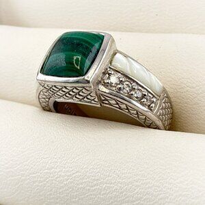 Judith Ripka Ring Malachite Green Sterling Silver size 6 Mother Of Pearl 925 QVC